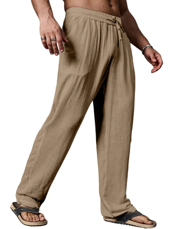 Men's relaxed linen blend yoga pants with drawstring, elastic waistband, and straight leg Mune Fashion