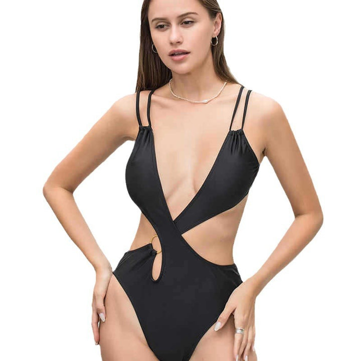 Women's Fashionable One-Piece Swimsuit with Deep V-Neck and Cut-Out Design Mune Fashion