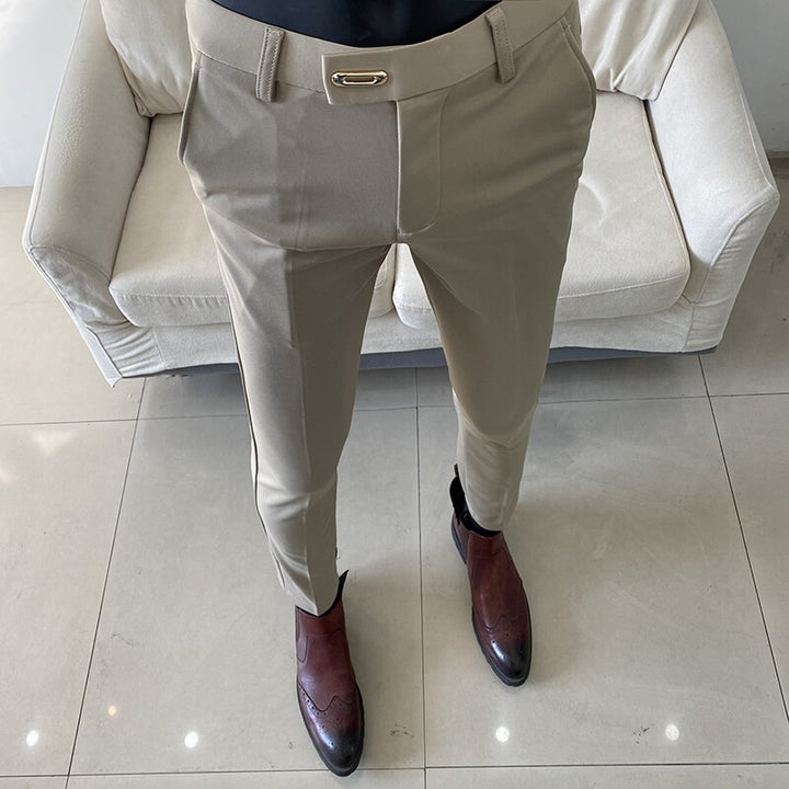 Men's slim suit trousers with crease and elastic waistband Mune Fashion