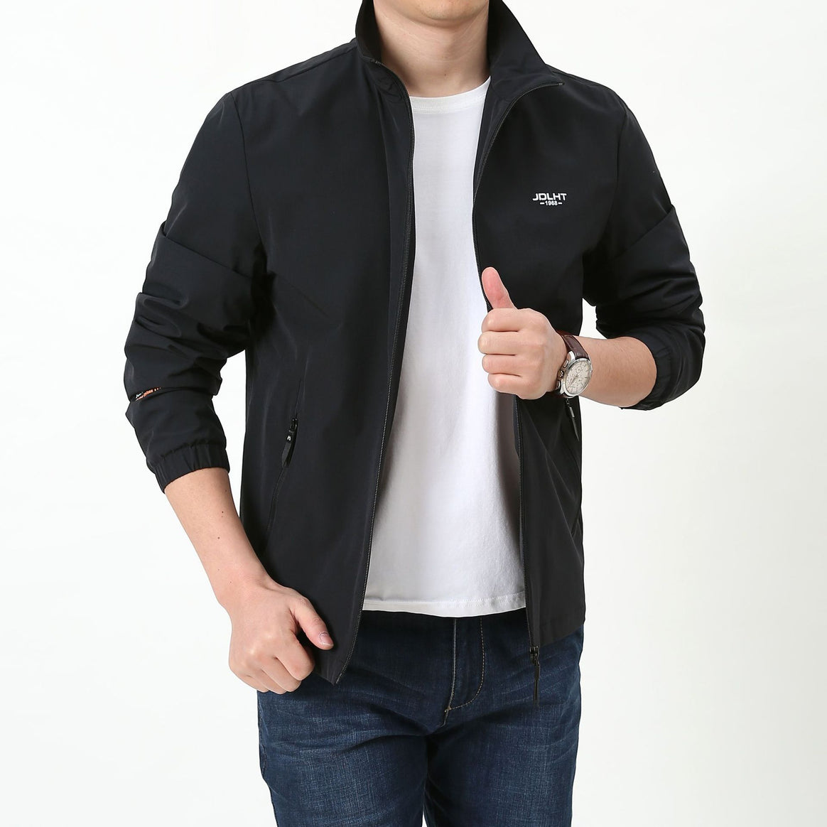 Men's lightweight zip transition jacket with high stand-up collar and zippered pockets Mune Fashion