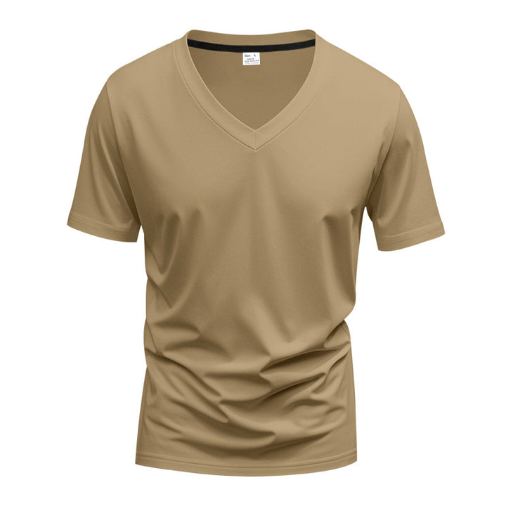 Men's classic V-neck T-shirt made of fine cotton jersey with reinforced neckband and double stitching Mune Fashion