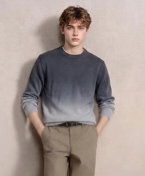 Men's fine knit sweater with dip-dye effect and round neckline Mune Fashion