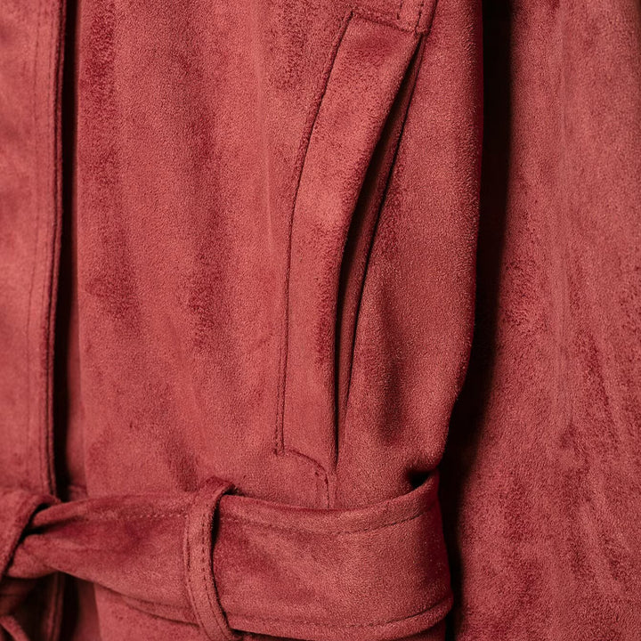 Women's kimono-inspired velour jacket with tie belt and high stand-up collar Mune Fashion