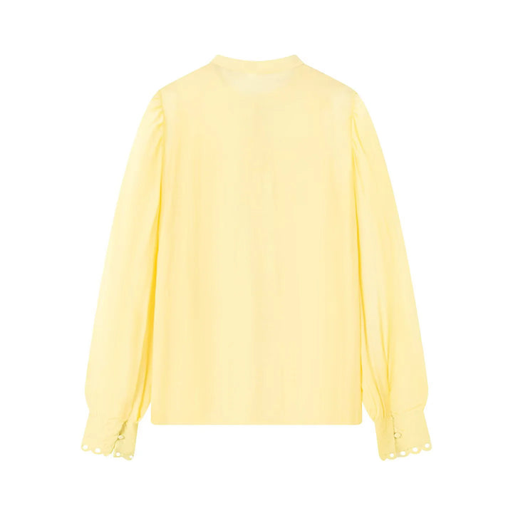Women nan romantic blouse with lace sleeves, gathered balloon sleeves and decorative button placket Mune Fashion