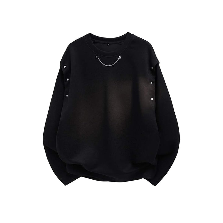 Women's Oversized Sweatshirt with Chain Detail and Snap Button Sleeve Opening Mune Fashion