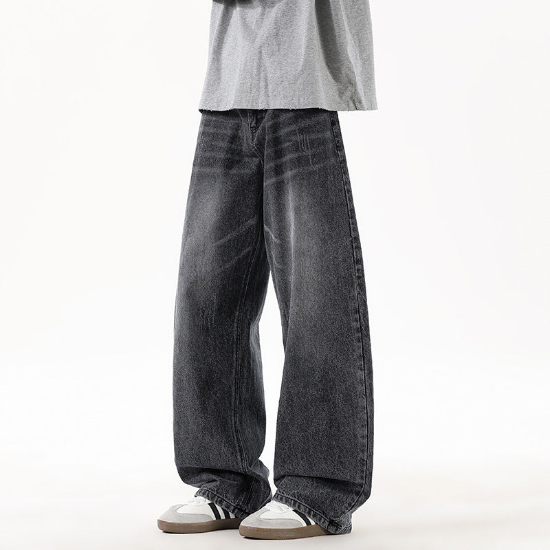 Men's Relaxed Wide-Leg Denim Pants with Extra Wide Leg and Vintage Fade Mune Fashion
