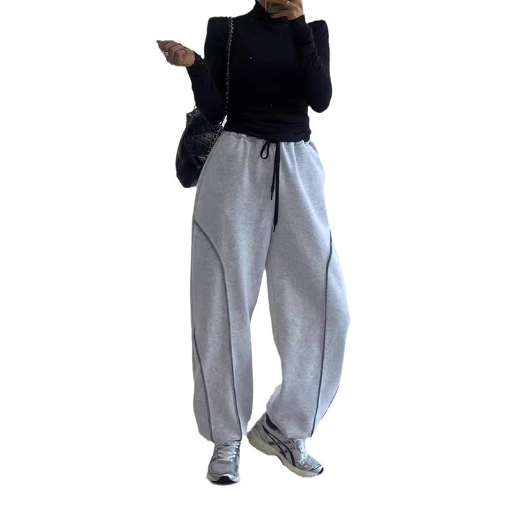 Women's Wide Sweatpants with Contrasting Seam Details and Drawstring Mune Fashion