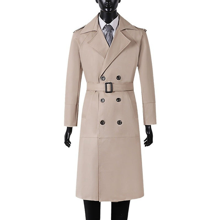 Men's Long Double-Breasted Trench Coat with Belt and Epaulettes Mune Fashion