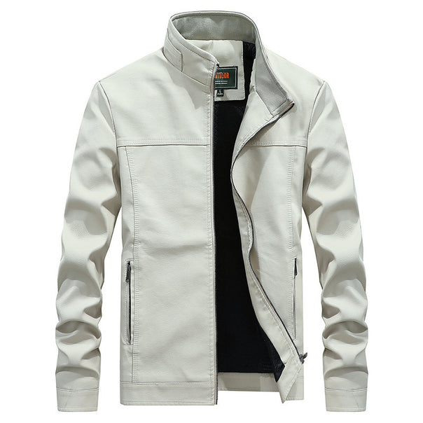 Men's Faux Leather Blouson with Stand Collar and Padded Thermal Lining Mune Fashion