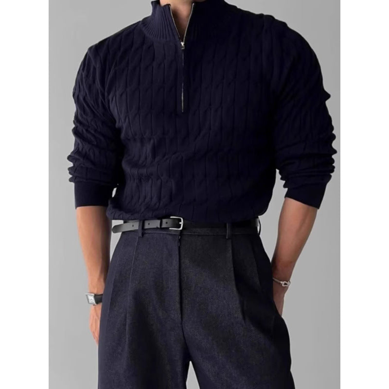 Men's chunky knit sweater with stand-up collar and zipper Mune Fashion