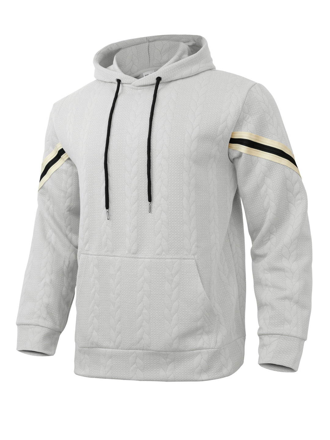 Men's Cable Knit Hoodie with Kangaroo Pocket and Contrast Stripes Mune Fashion