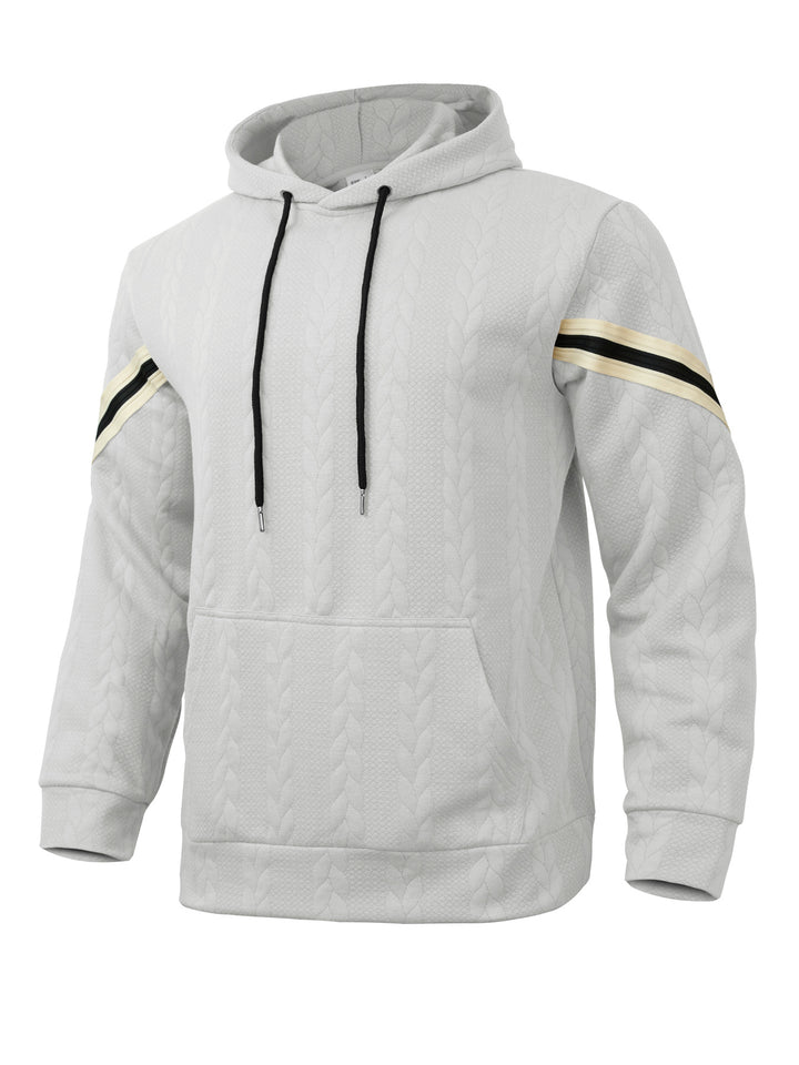 Men's Cable Knit Hoodie with Kangaroo Pocket and Contrast Stripes Mune Fashion