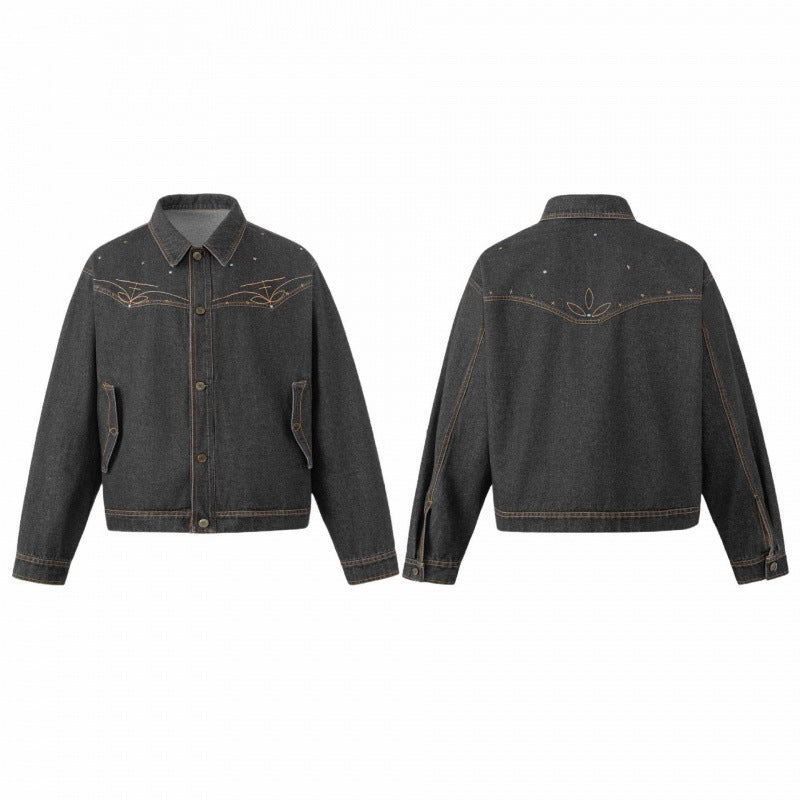 Unisex Oversize Denim Jacket in Boxy Cut with Western Embroidery and Flap Pockets Mune Fashion