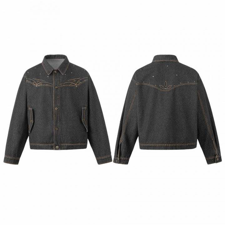 Unisex Oversize Denim Jacket in Boxy Cut with Western Embroidery and Flap Pockets Mune Fashion