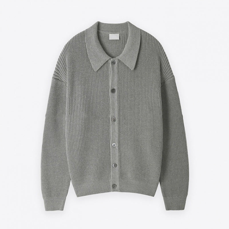 Unisex Chunky Ribbed Cardigan with Shirt Collar and Full Button Closure Mune Fashion