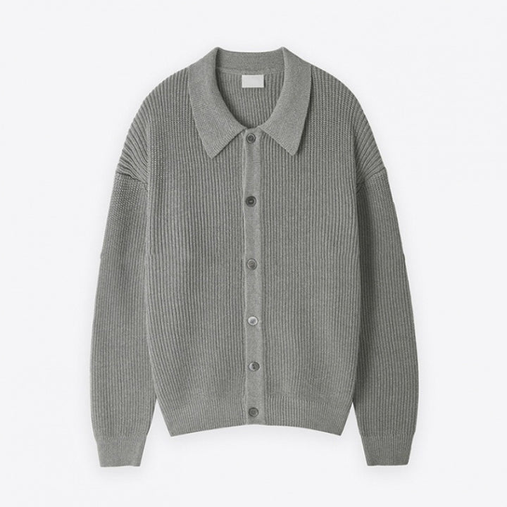 Unisex Chunky Ribbed Cardigan with Shirt Collar and Full Button Closure Mune Fashion