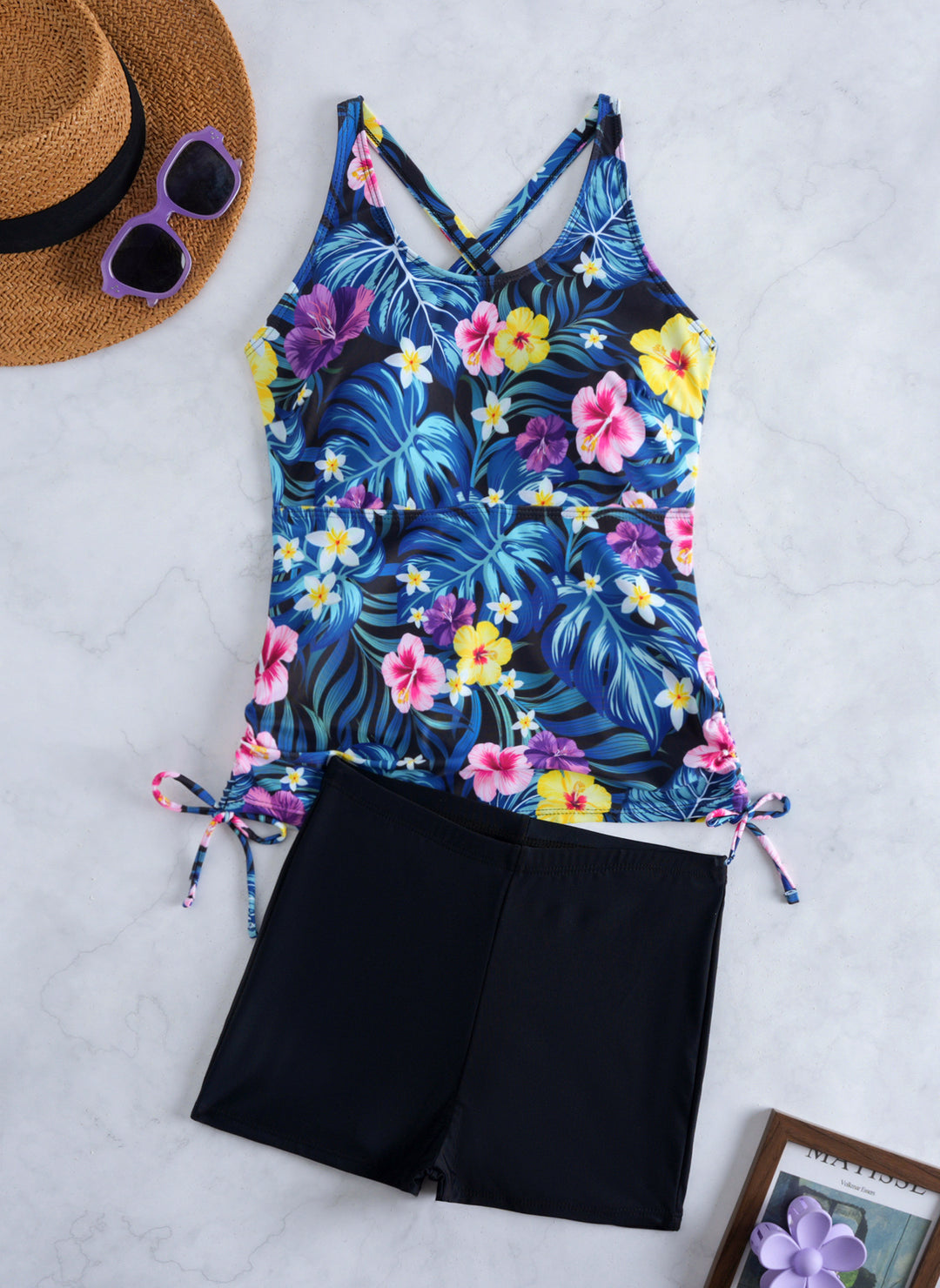 Ladies Tankini Set with fashionable floral design and comfortable shorts Mune Fashion