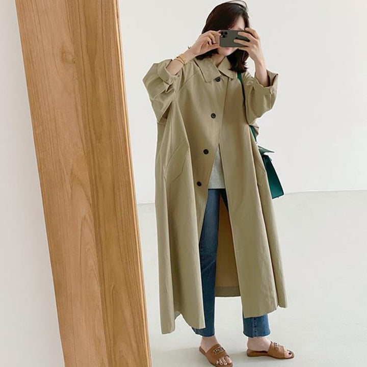 Women Longer Cotton Blend Swing Coat in Oversized Look with Dropped Shoulder and Patch Pockets Mune Fashion