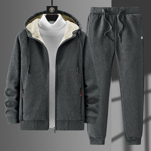 Men's fleece-lined leisure jogging suit set with hoodie and tapered jogging pants Mune Fashion
