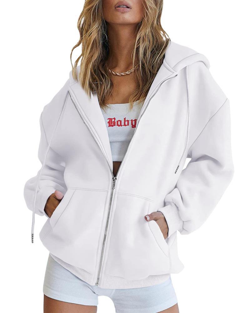 Women's Oversize Zip Hoodie with Hood Kangaroo Pockets and Soft French Terry Mune Fashion