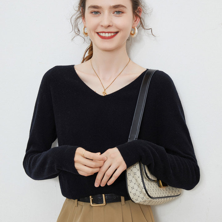 Women's Cozy V-Neck Fine Knit Sweater made of Mohair Mix with Fluffy Surface Mune Fashion