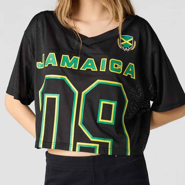 Women's Oversized Cropped Sports Shirt with Mesh Inserts and Graphic Print Mune Fashion