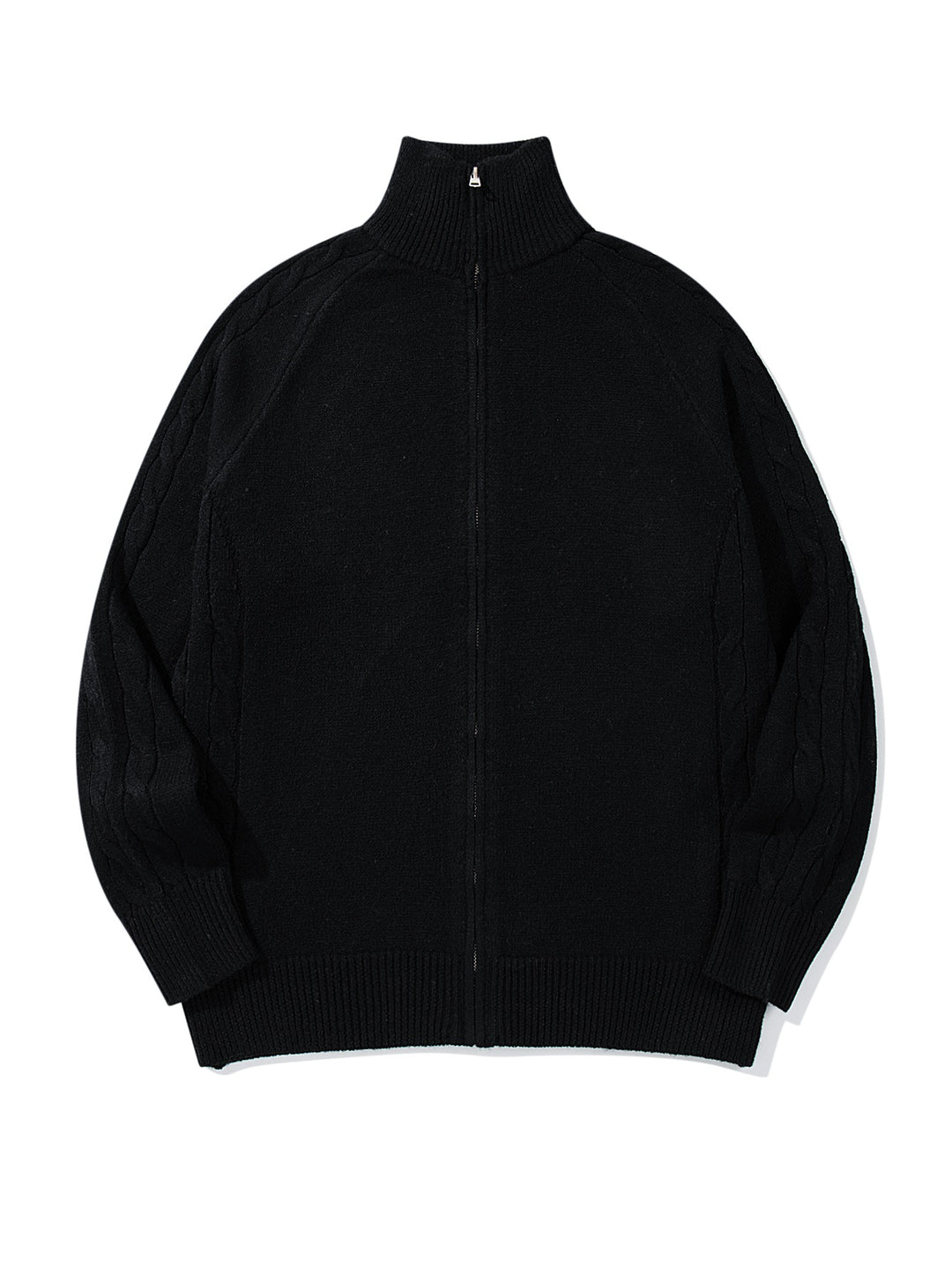 Men's bulky knit zip jacket with funnel collar, raglan sleeves, and cable pattern Mune Fashion
