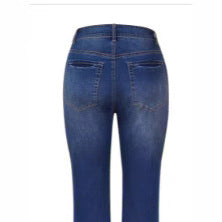 Women High-Waisted Button-Fly Flared Jeans with Sculpting Center Seam Mune Fashion