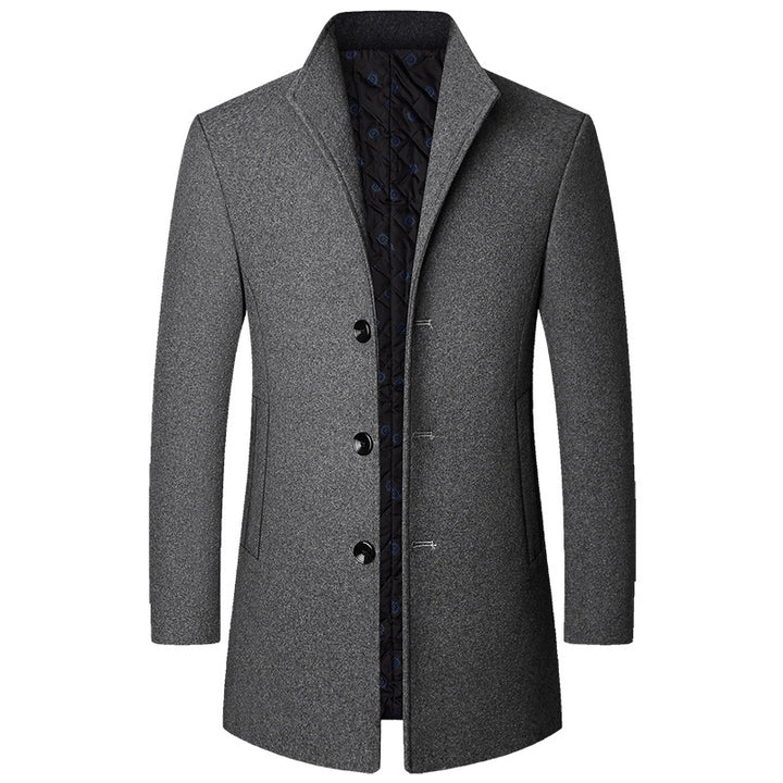Men's elegant short coat made of wool blend with quilted lining and slim stand-up collar Mune Fashion