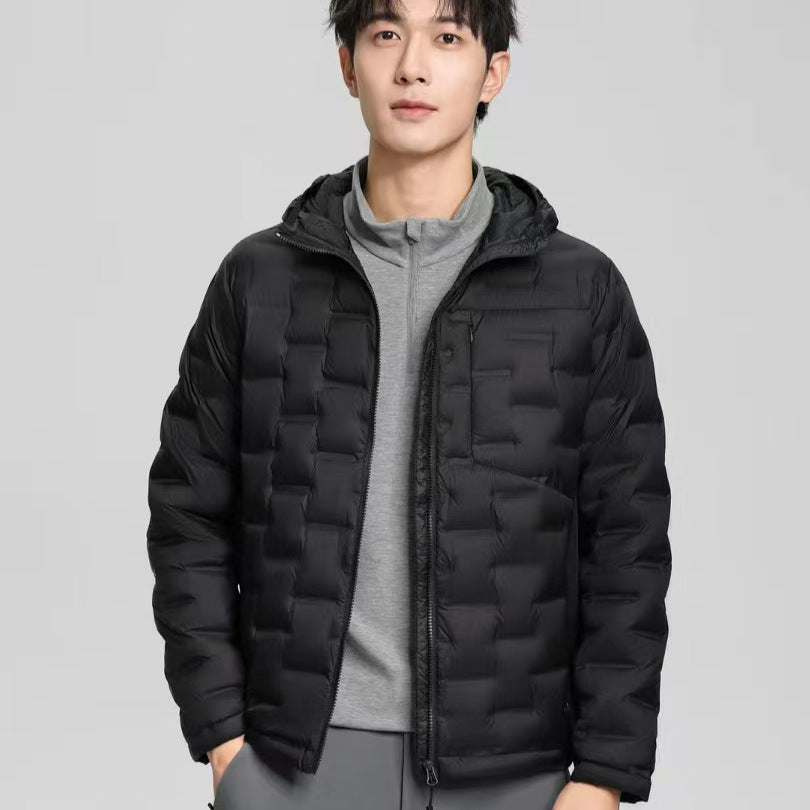 Men's Lightweight Quilted Hooded Winter Jacket with Square Quilted Pattern Mune Fashion