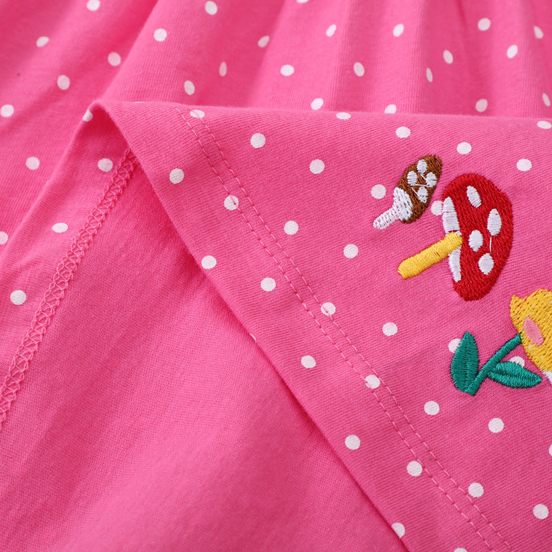 Girls Polka Dots Cotton Dress with Charming Fairy Motifs Mune Fashion