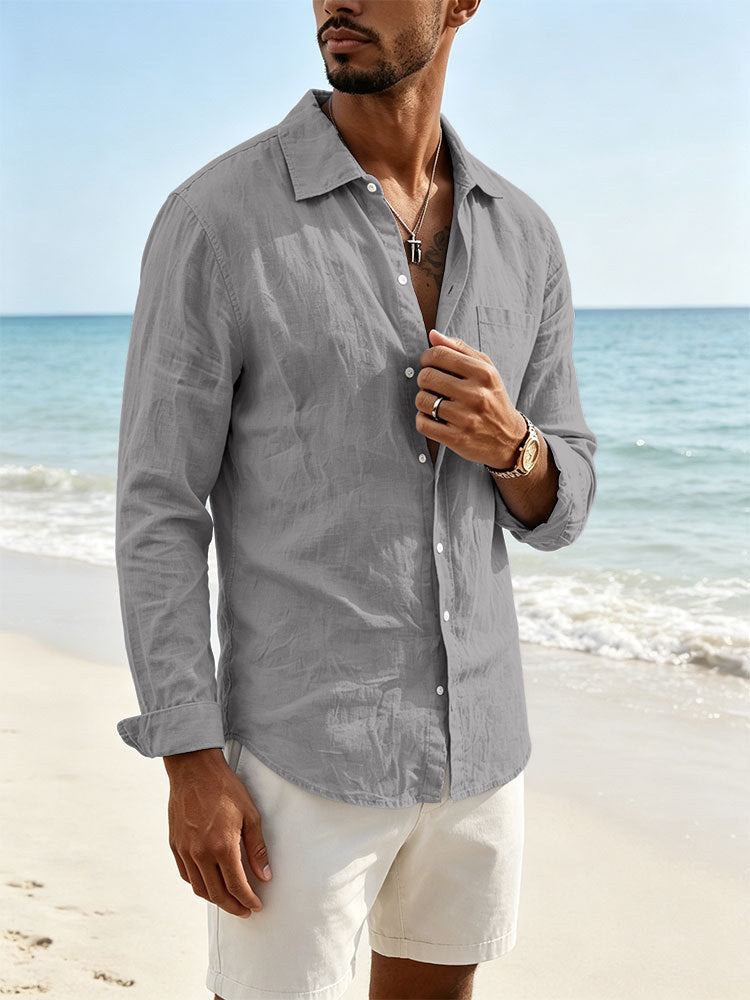 Men's casual linen shirt with long sleeves and chest pocket Mune Fashion