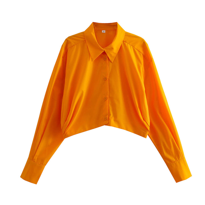 Women Short-Cut Oversized Blouse with Wide Sleeves and Shirt Collar Mune Fashion