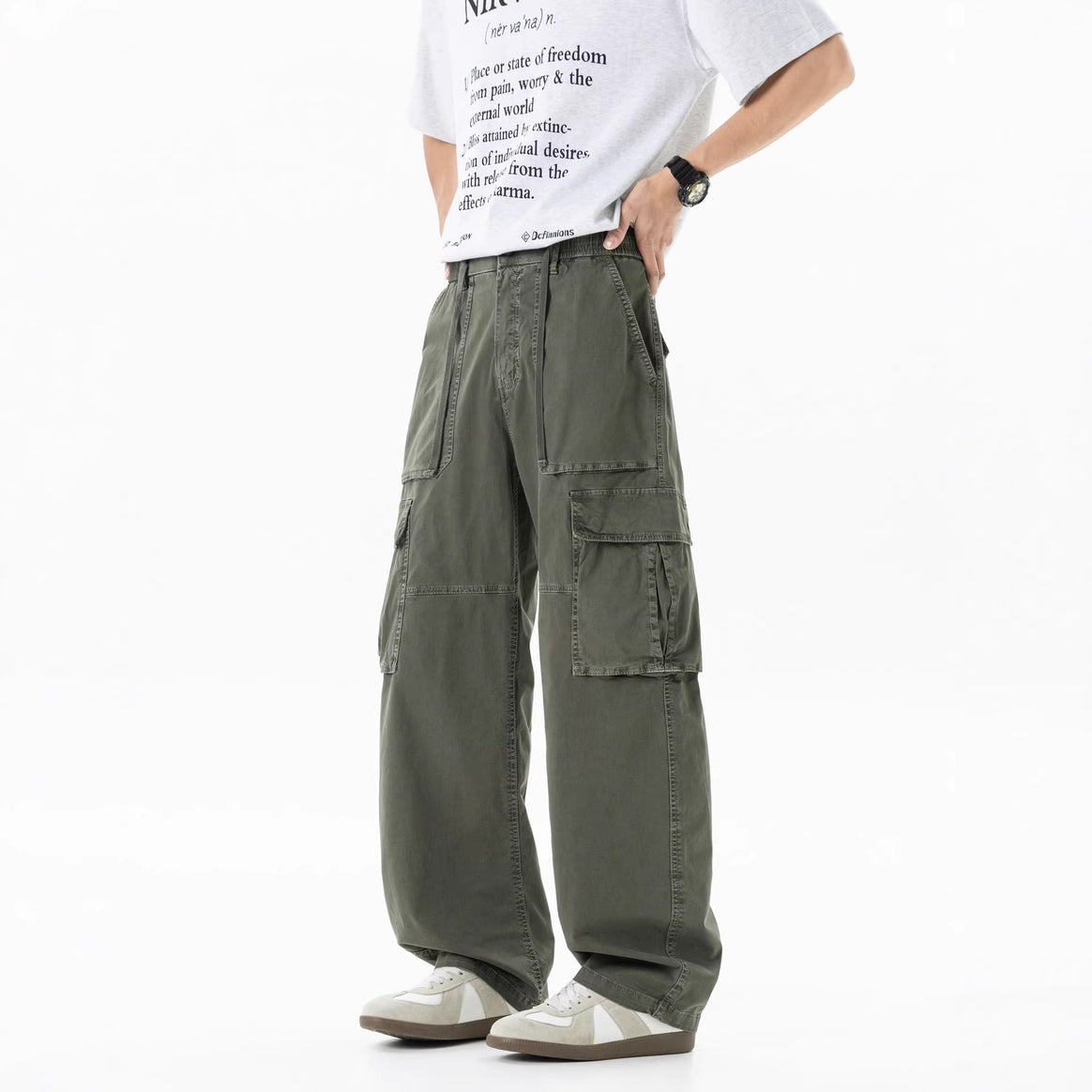 Herren Extraweite Utility-Cargo-Hose im Baggy‑Cut mit elastischem Bund und Mehrfachklappentaschen Mune Fashion