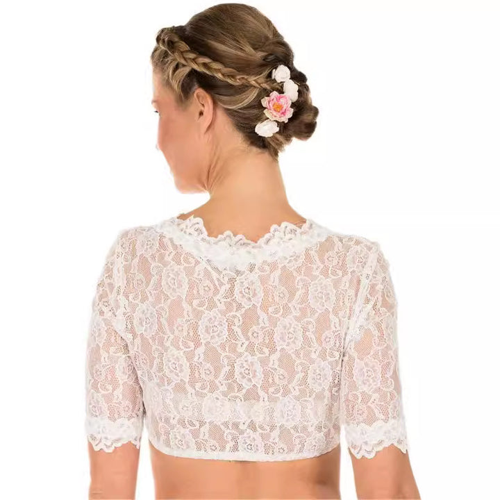 Women Lace Top Bralette with Deep V-Neck and Half-Length Sleeves Mune Fashion