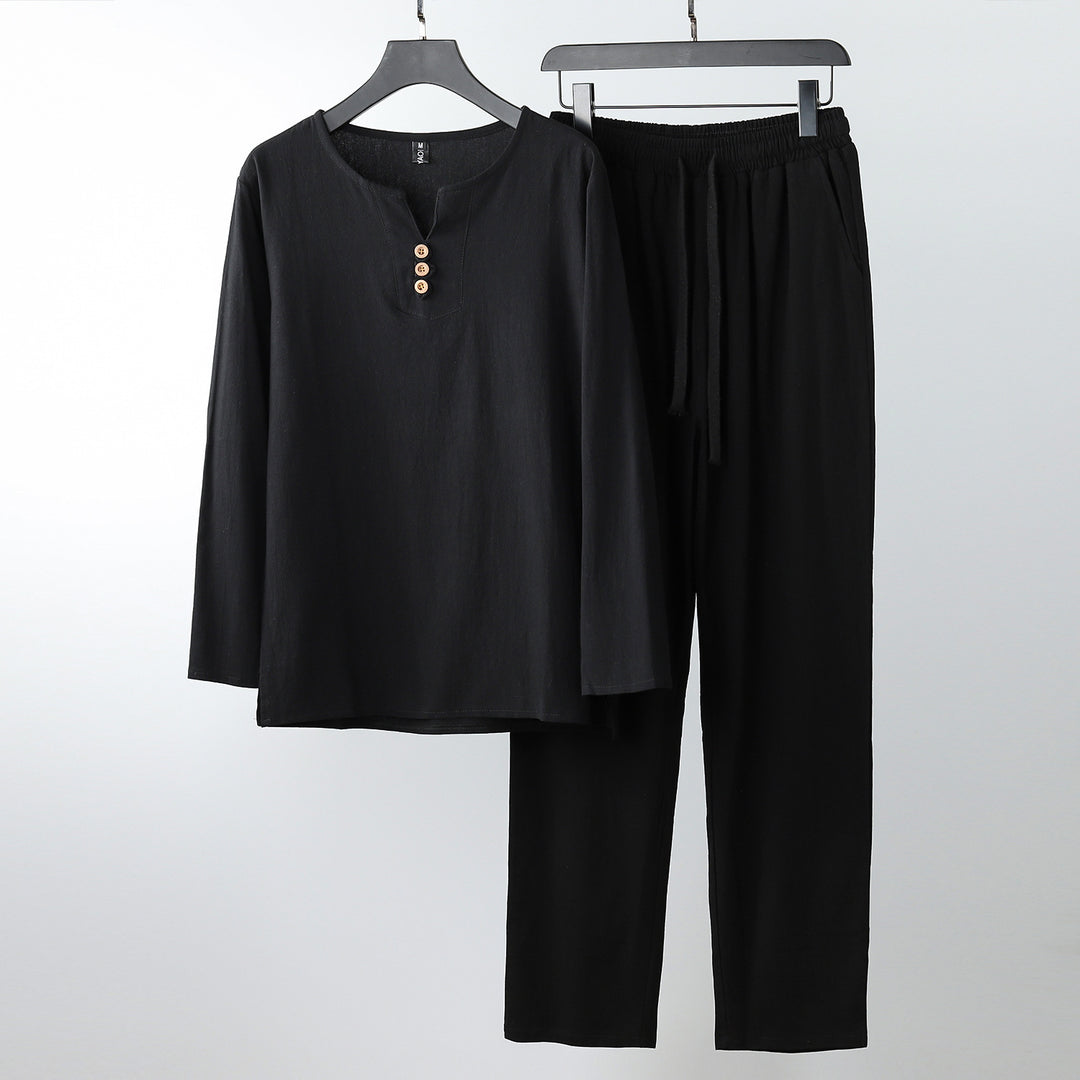 Women Comfortable Cotton Loungewear Set with Henley Neckline and Drawstring Pants Mune Fashion