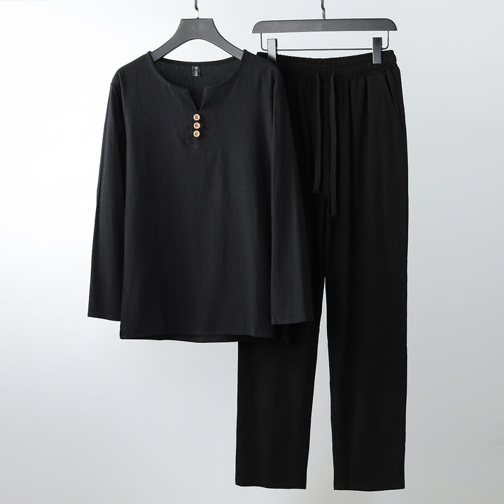 Women Comfortable Cotton Loungewear Set with Henley Neckline and Drawstring Pants Mune Fashion