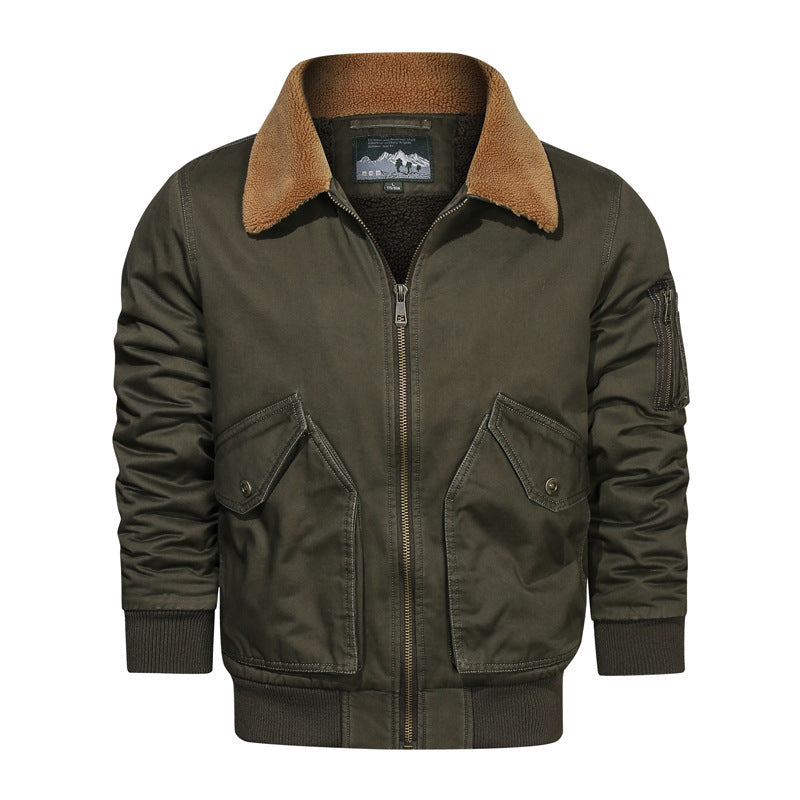 Men's Vintage Canvas Bomber Jacket with Sherpa Collar and Reinforced Flap Pockets Mune Fashion