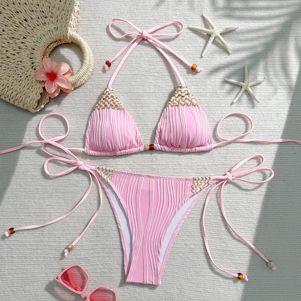 Ladies Triangle Bikini with Braided Accents and Adjustable Straps Mune Fashion
