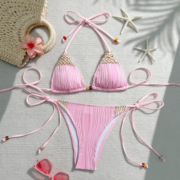 Ladies Triangle Bikini with Braided Accents and Adjustable Straps Mune Fashion