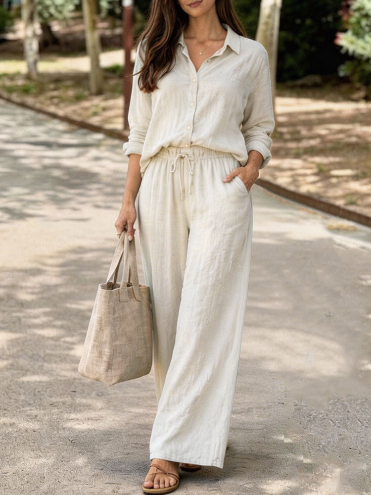 Ladies Lightweight and Comfortable Summer Blouse with Wide Pants Mune Fashion