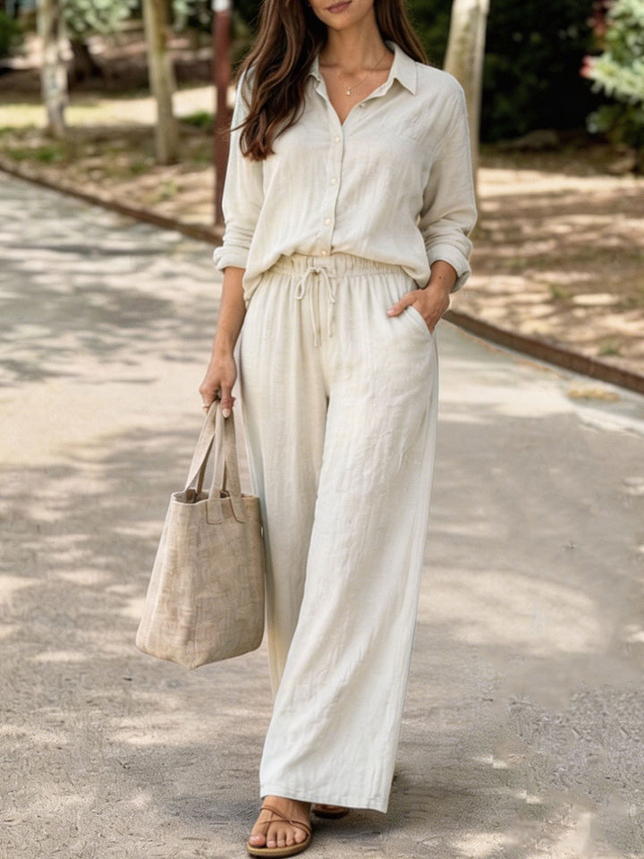 Ladies Lightweight and Comfortable Summer Blouse with Wide Pants Mune Fashion