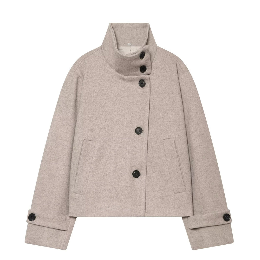 Women's Short Cape Jacket made of Wool Blend with High Roll Neck and Cuff Detail Mune Fashion