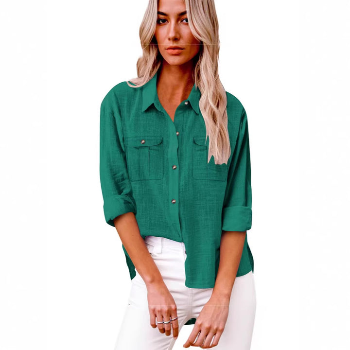 Women's Lightweight Oversized Blouse Shirt made of Cotton Blend with Chest Pockets Drune