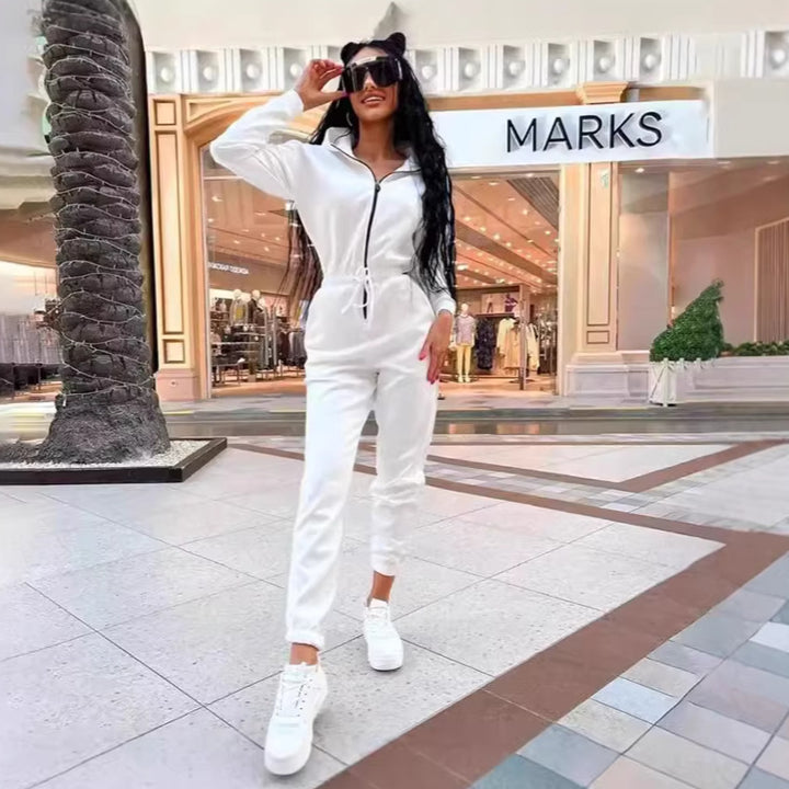 Women's cozy hooded jumpsuit with zipper and fitted drawstring Mune Fashion