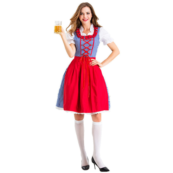 Women nan Karo-Dirndl with laced bodice front, ruffle collar and tailored apron Mune Fashion