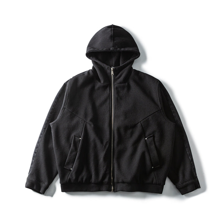 Unisex hooded jacket in boxy cut with full zipper and utility pockets Mune Fashion