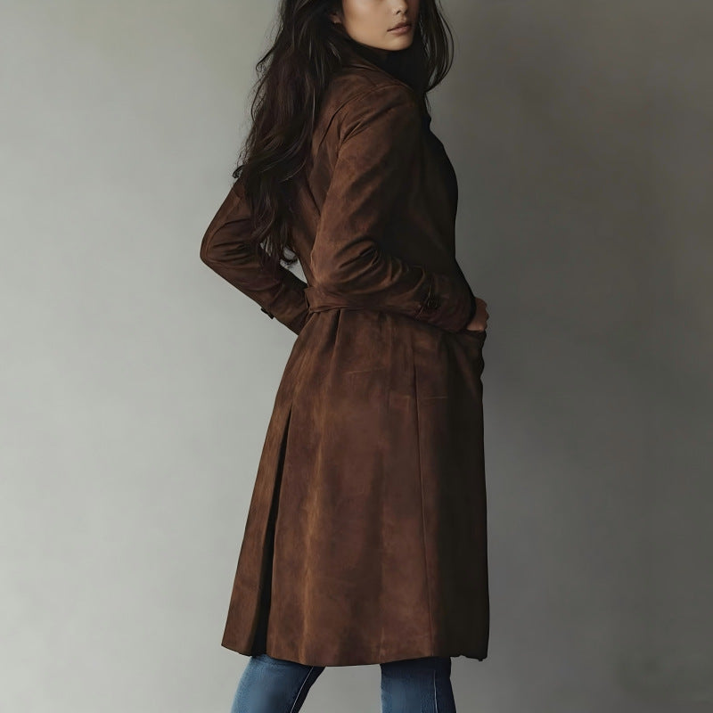 Women's Tailored Long Coat with A-Line Silhouette and Classic Button Placket Mune Fashion