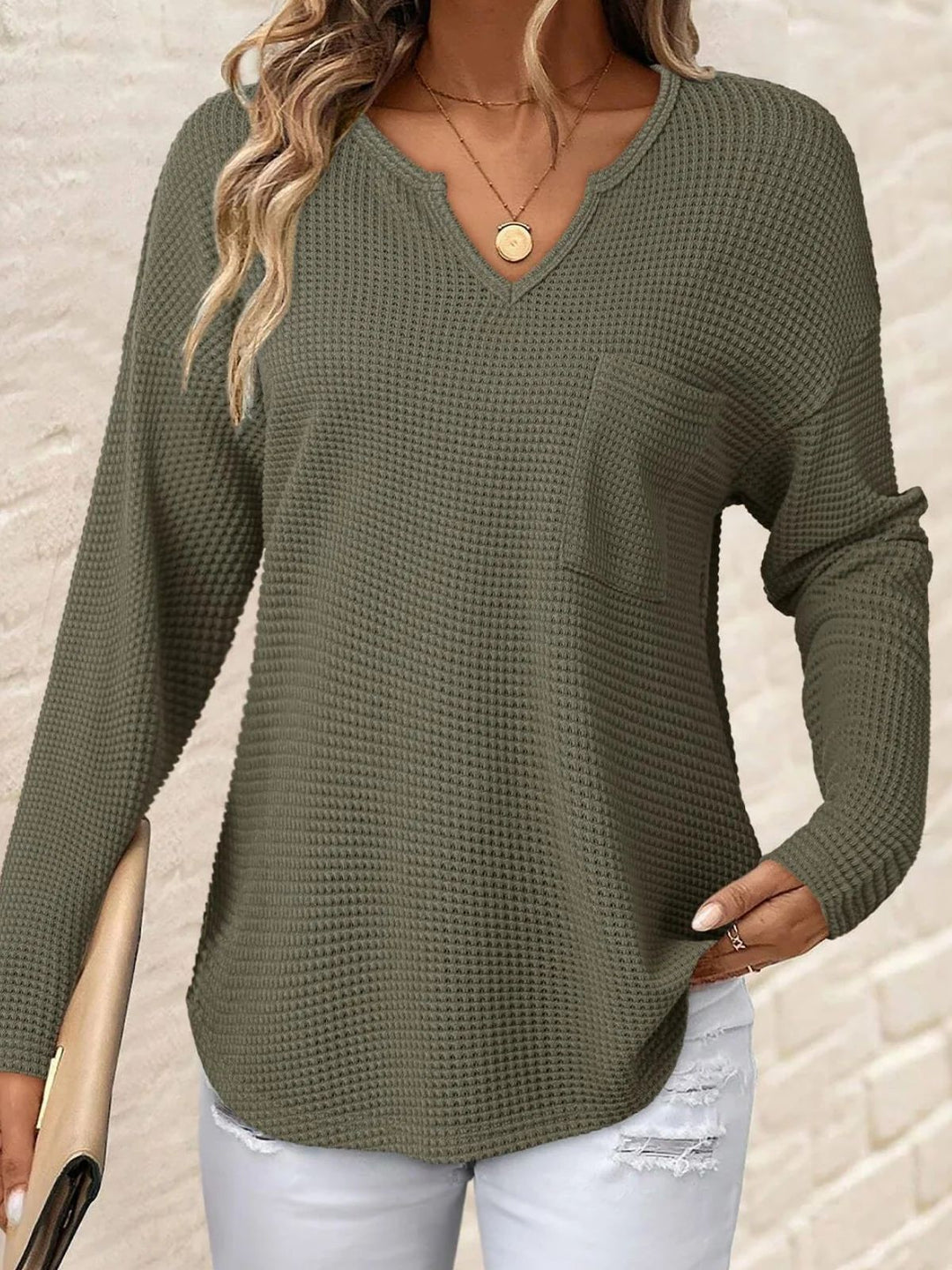 Women's Casual V-Neck Sweater with Pockets Mune Fashion