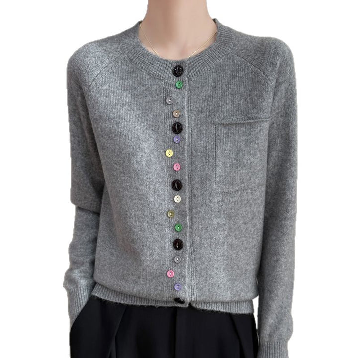 Women's fashionable knit cardigan with colorful buttons Mune Fashion